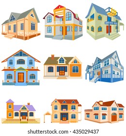 vector illustration of set of different residential bildong and bungalow