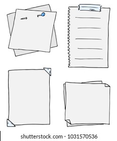 vector illustration of a set of different scribbled notepads with free space