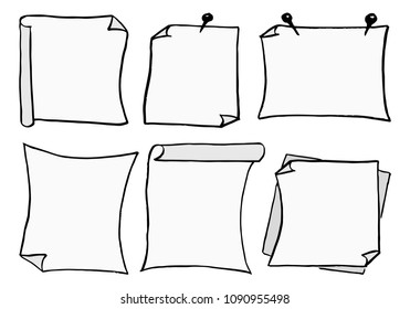 vector illustration of a set of different scribbled notepads with free space