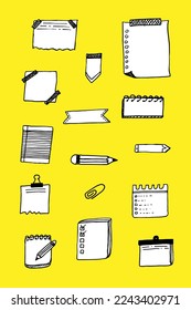 vector illustration of a set different scribbled notepads with free space