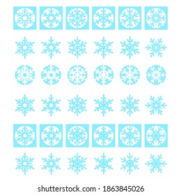 vector illustration of set of different shapes snowflakes.