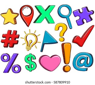 Vector Illustration of Set of Different Signs and Symbols Elements