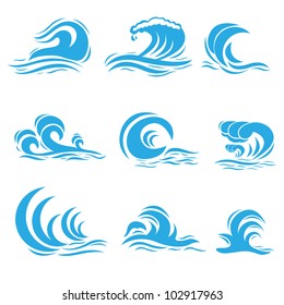 vector illustration of set of different style wave