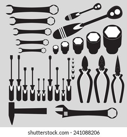 vector illustration of set of different tools for workers