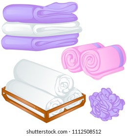 Vector illustration of a set of different towels. Design for stickers and icons. Objects isolated on white background.