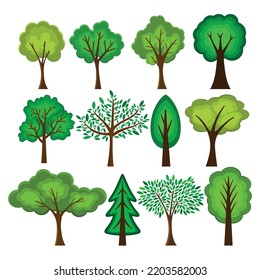 Vector illustration of a set of different trees. Nature, plants.