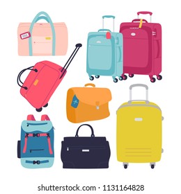 Vector illustration, set of different type of travelling bags in a symple flat style.