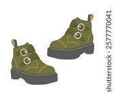 Vector illustration of a set of different types of boots and shoes. casual women footwear flat vector illustrations set