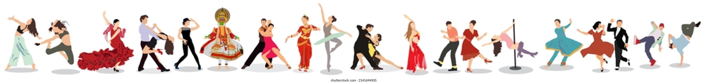 vector illustration set of different types of dancers