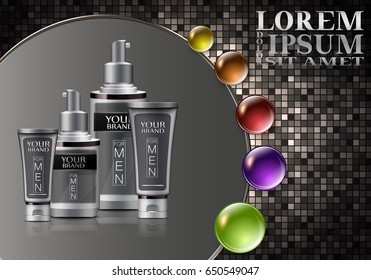 Vector illustration of Set of Different types of cosmetics for men