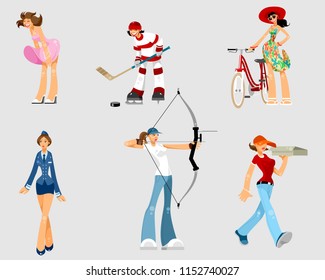 Vector illustration of a set of different women