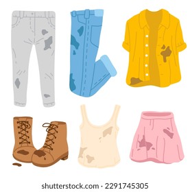 Vector illustration set of dirty doodle spring clothes for digital games,sticker,icon,design