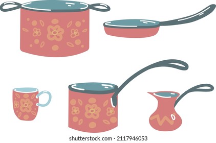 Vector illustration. Set with dishes.