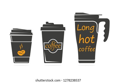 Vector illustration of a set disposable coffee cup icon.