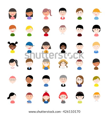 Vector Illustration Set Diverse Avatars People Stock Vector (Royalty ...