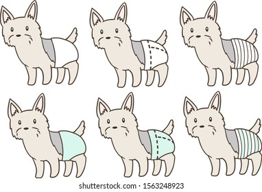 Vector Illustration Set Of Dog Wearing A Diaper