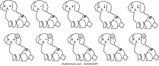 Vector illustration set of dog wearing pants(outline)
