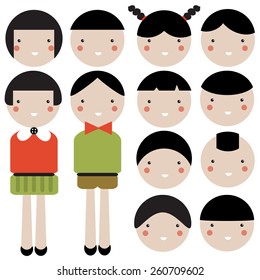 Vector illustration of a set of doll heads for kids designs
