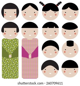Vector illustration of a set of doll heads for kids designs