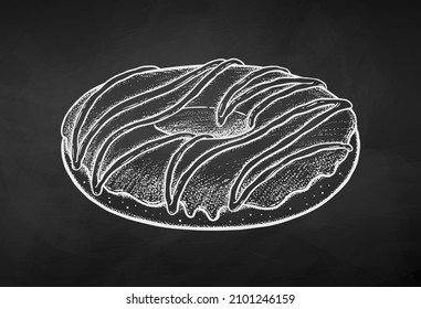 Vector illustration set of Donut. Chalk drawing isolated on chalkboard background.