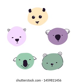 Vector illustration with set of doodle animals. Children hand drawn illustration with doodle pets. Bright color trendy design for print, textile, postcard, advertising, kid design