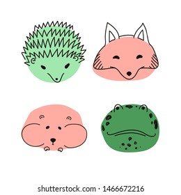 Vector illustration with set of doodle animals. Children hand drawn illustration with doodle pets. kid design