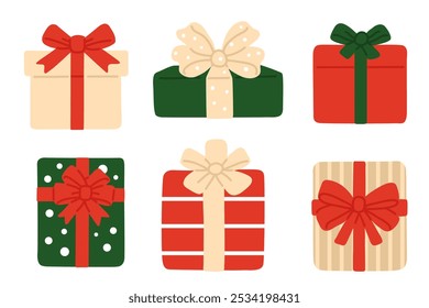 Vector illustration set of doodle Christmas gifts for digital stamp,greeting card,sticker,icon,design