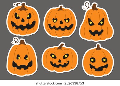 Conjunto de Ilustración vectorial de doodle Jack o Lantern calabazas pegatinas para sello digital, tarjeta de felicitación, etiqueta engomada, icono, diseño