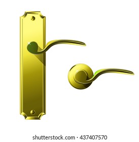 Vector illustration of set of door handles from polished brass.