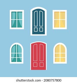 Vector illustration set door, window, isolated on white background