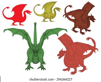 Vector illustration set of dragon. Isolated.