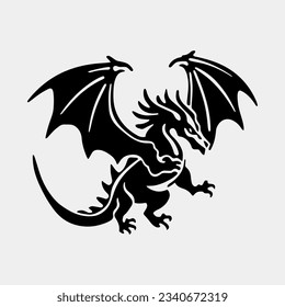 vector illustration, set of dragon tattoo designs, black and white graphics