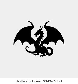 vector illustration, set of dragon tattoo designs, black and white graphics