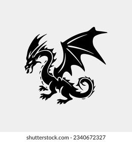 vector illustration, set of dragon tattoo designs, black and white graphics