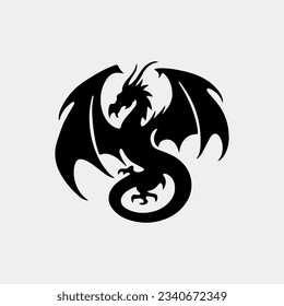 vector illustration, set of dragon tattoo designs, black and white graphics