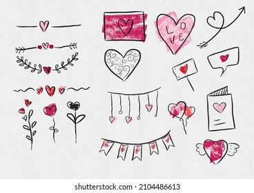 vector illustration, set of drawings for valentine's day. linear style, romance