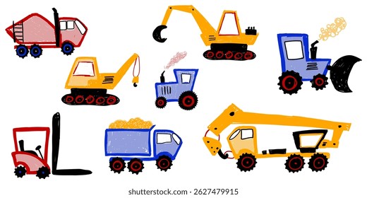 Vector illustration set of drawn transport and childish style
