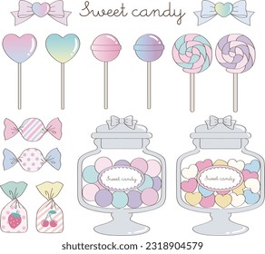 Vector illustration set of dreamy cute colorful sweet candies
