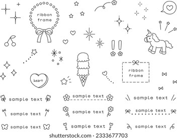 Vector illustration set of dreamy cute decorative icons and frames such as unicorns