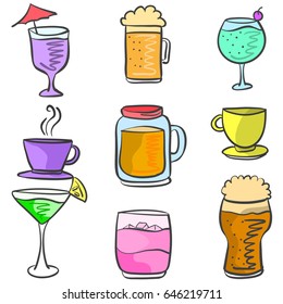 Vector illustration set drink various doodles