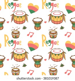 Vector illustration with set of Drums, Heart and Hand Written Logo for your Pattern Design
