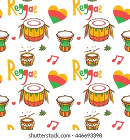 Vector illustration with set of Drums, Heart and Hand Written Logo for your Pattern Design