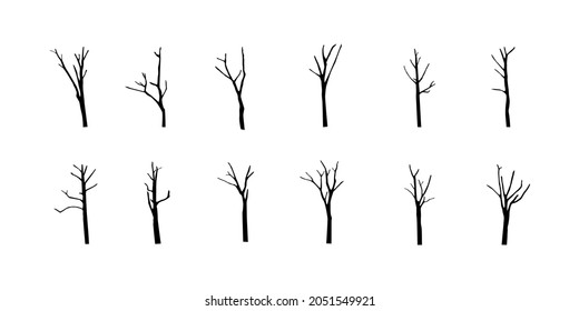 ilustración vectorial conjunto Silueta de árbol seco y sin hojas vivas. Madera muerta. Medio ambiente dañado por mano. aislado en un fondo blanco