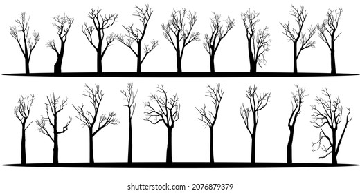 ilustración vectorial conjunto Silueta de árbol seco y sin hojas vivas. Madera muerta. Medio ambiente dañado por mano. aislado en un fondo blanco