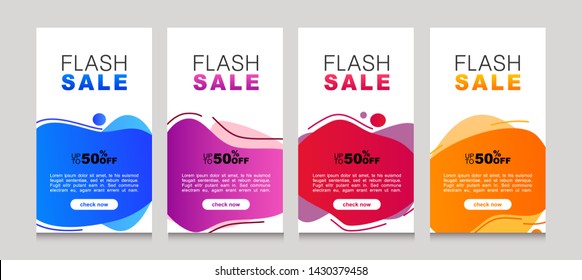 Vector Illustration Set of Dynamic modern geometric and fluid mobile for flash sale banners. Special offer and sale discount up to 50% template design with editable text.