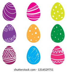 Vector Illustration set of Easter eggs with different colors on a white background. Spring holiday. Happy easter eggs