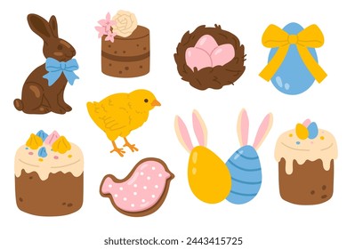 Conjunto de ilustración vectorial de iconos de Pascua para sello digital, tarjeta de felicitación, etiqueta engomada, icono, diseño