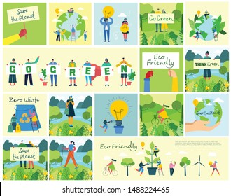 Vector illustration set of ECO backgrounds, Concept of green eco, save the planet concept in the flat style