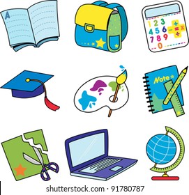 A vector illustration of a set of education icons