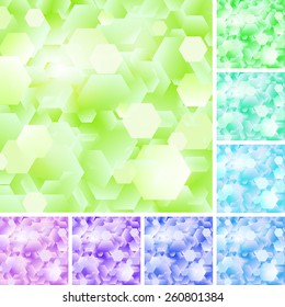 Vector illustration: set of eight bright glittering confetti backgrounds
